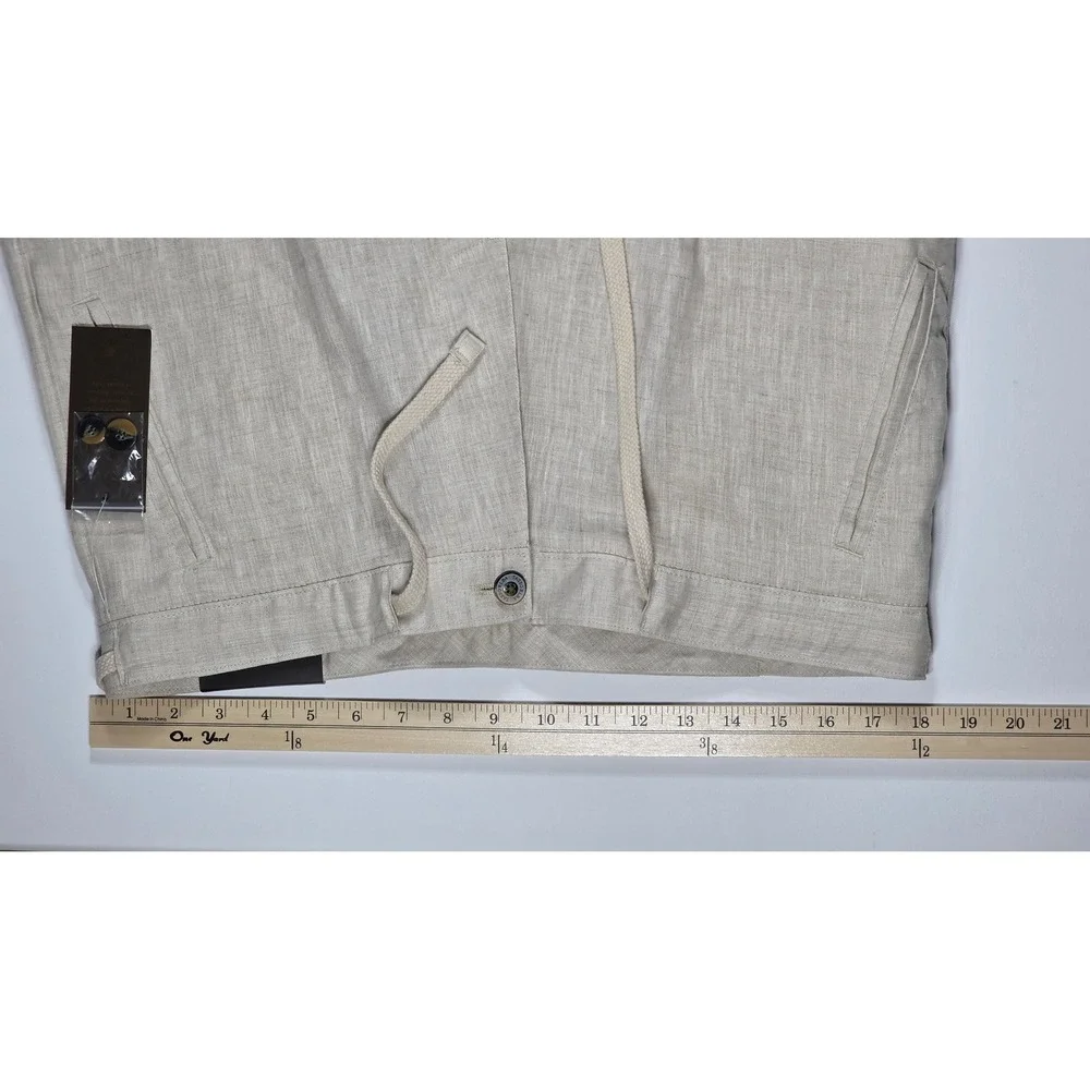 Tasso Elba Island Mens 34x30 Natural Linen Drawstring Straight Leg Pants NEW
